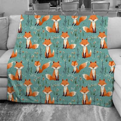 Fox Animal Green Fleece Blanket