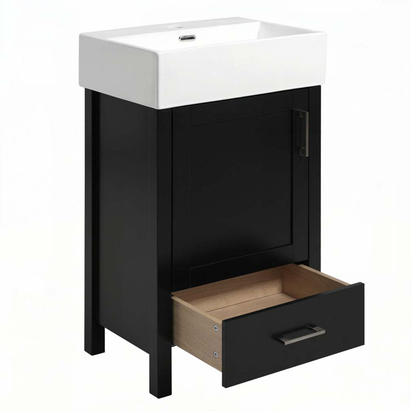 Meuble-lavabo de salle de bain avec lavabo en céramique, Noir