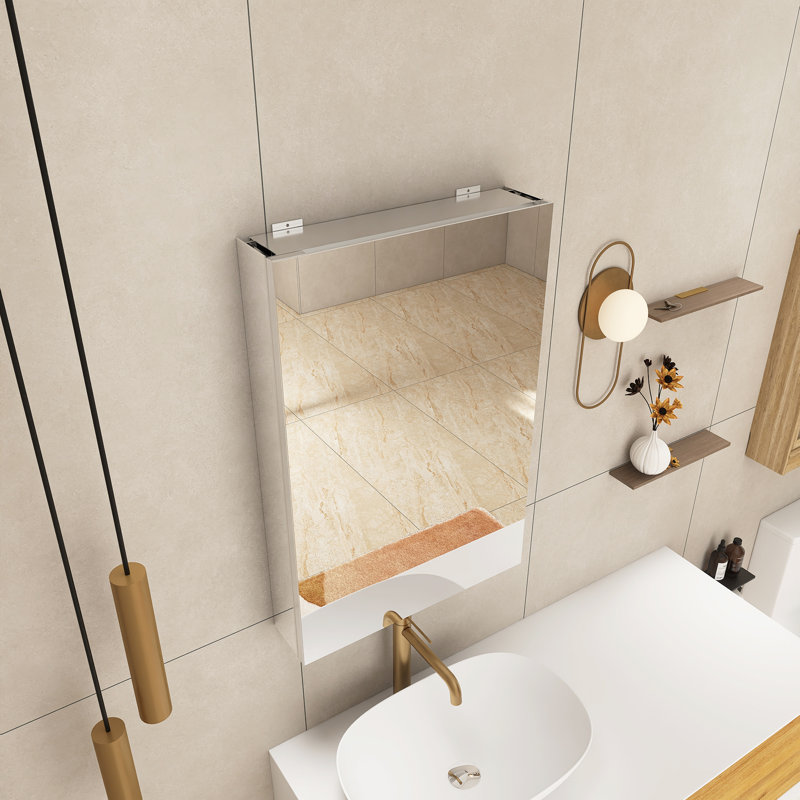 20'' W 30'' H Recessed or Surface Mount Aluminum Frameless Medicine Cabinet With Mirrored Door and Adjustable Shelves, 20"
