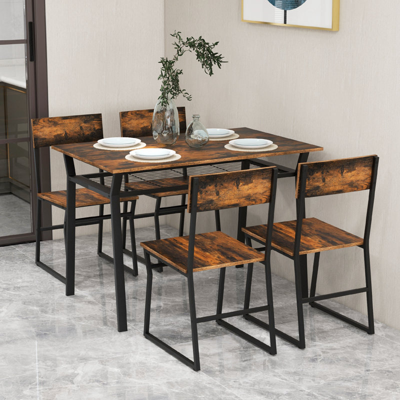 Bonniebrook 4 - Person Four Leg Dining Set, Brown, Brown/Black