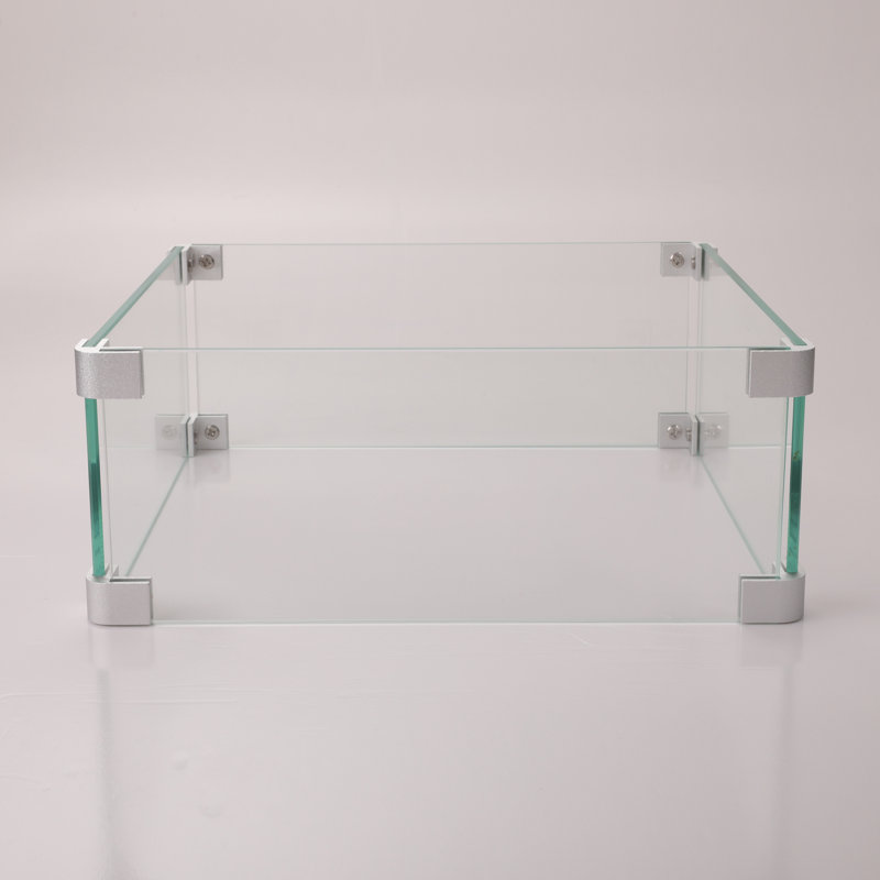 Transparent Square Fire Table Glass Resistance Protection Obstacle, 14.4In X 5.5In, 2.5Lb Fireplace Windshield Glass, 14.46In 14.46In,