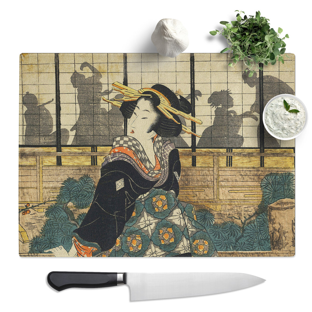 Eizan Kikukawa Japanese Oriental Art No.1  Glass Chopping Board