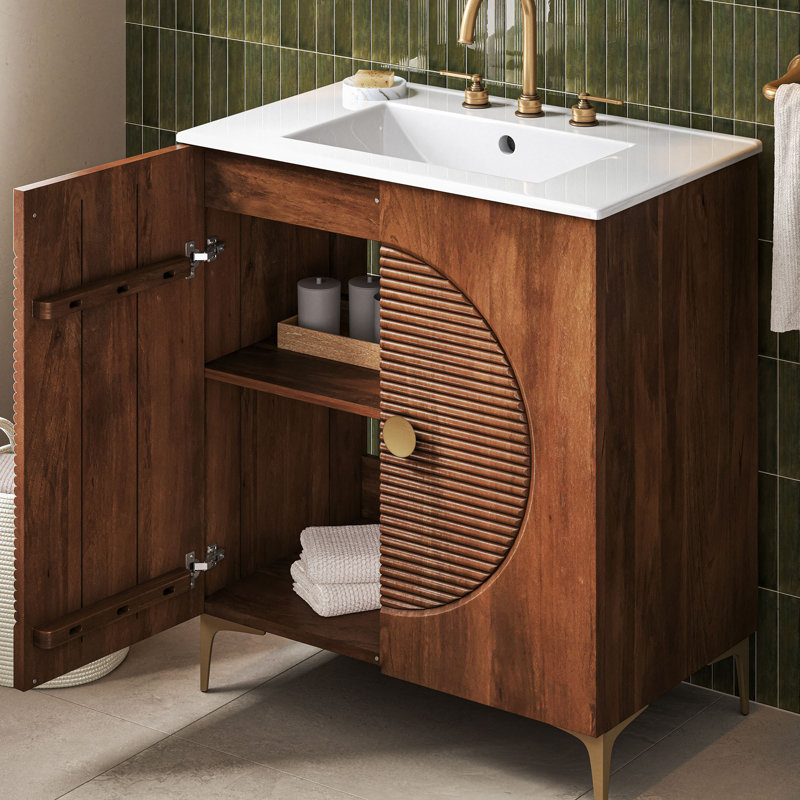 Meuble-lavabo en bois cannelé avec lavabo 30 po Vernon, Blanc