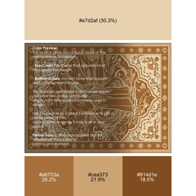 Tapis oriental traditionnel lavable à la machine en brun Warleigh - reliure brun clair, 7 x 9
