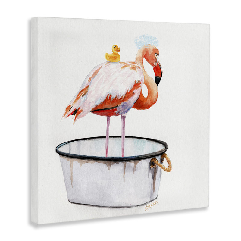 «Flamingo Bath Time» par Jennifer Redstreake - Reproduction d'art, H 36 po x l 36 po