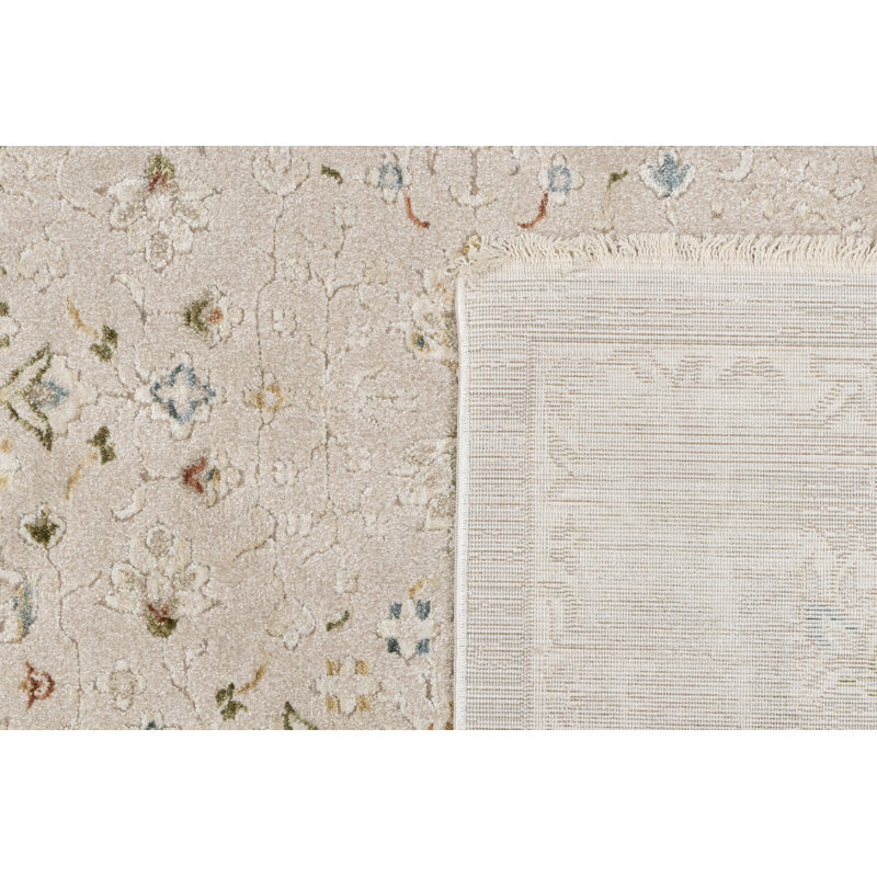 Tapis oriental en polyester tissé à la machine en beige / beige foncé, Rectangle 2 pi 7 po x 4 pi 11 po