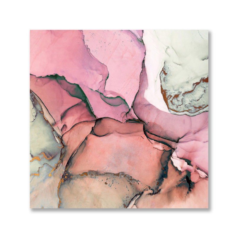Art abstrait - Peinture «Limonade aux fraises», Plastique / acrylique, L 46 po x H 46 po