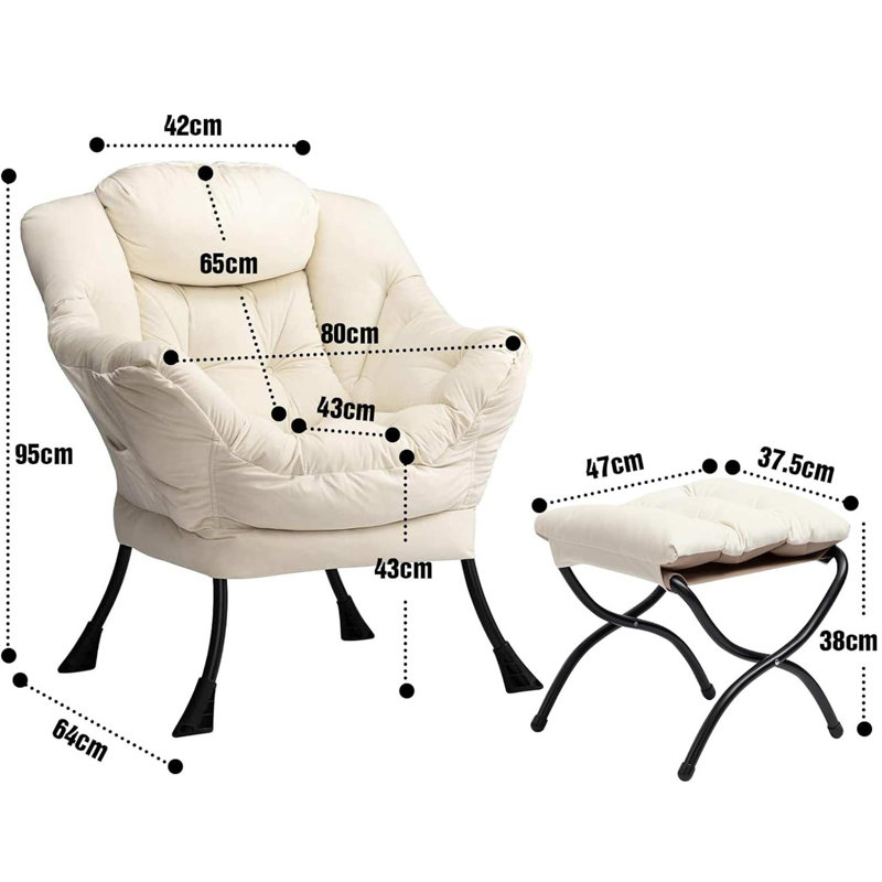 Armchair Accent Chair Lazy Chair with Footstool, Cream