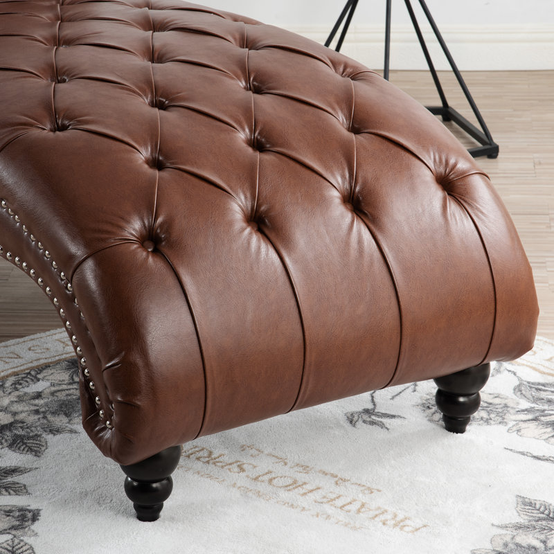 Chaise longue sans accoudoirs capitonnée Ryo, Similicuir brun