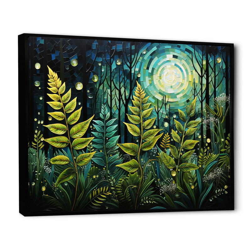 Ferns Plant Serene Reflections I - impression, Cadre flottant noir, H 16 po x l 32 po x P 1 po