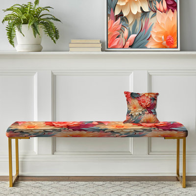 Banc floral rembourré or