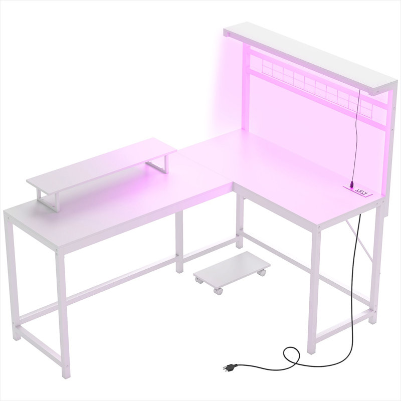 Bureau avec panneau de particules blanc et acier et tablettes de 61,6 po, éclairage DEL, télécommande