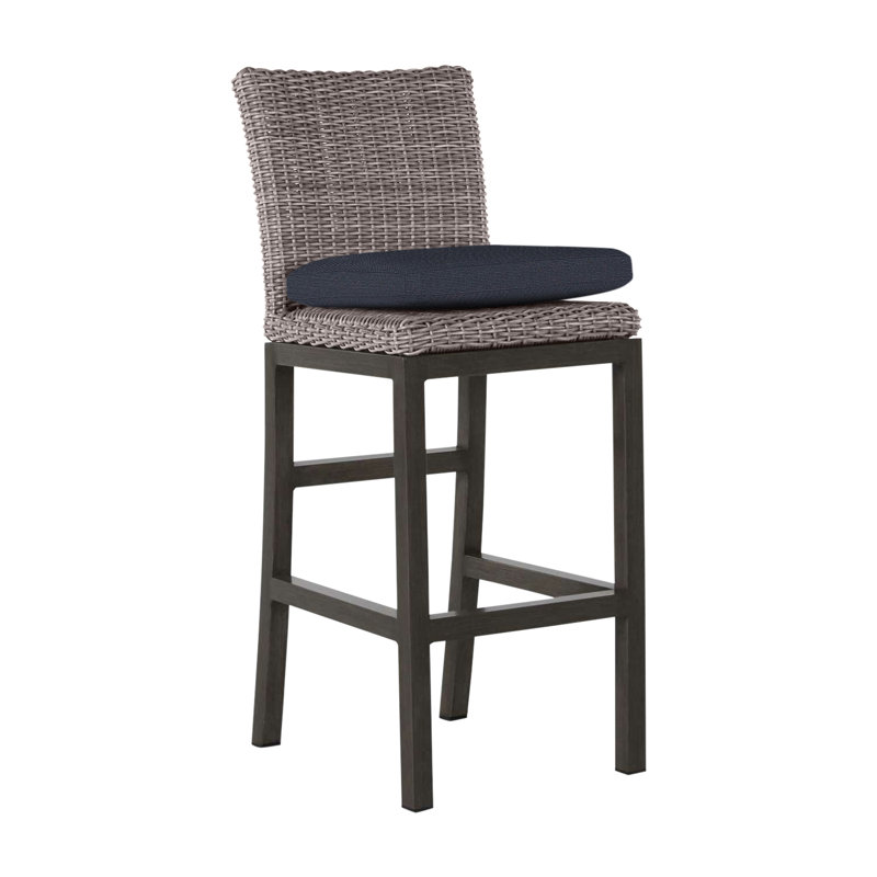 Rustic Woven 30" Bar Stool, No Welt, Linen Navy, Oyster