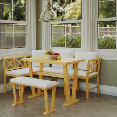 Ensemble de salle à manger rembourré 6 pièces en bois naturel et crème