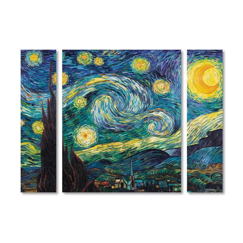 «Starry Night» par Vincent van Gogh, ensemble de 3 reproductions sur toile, H 30 po x l 41 po x P 2 po