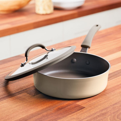 Rachael Ray Cook and Create Nonstick Saute Pan with Lid, 3 Quart, Almond