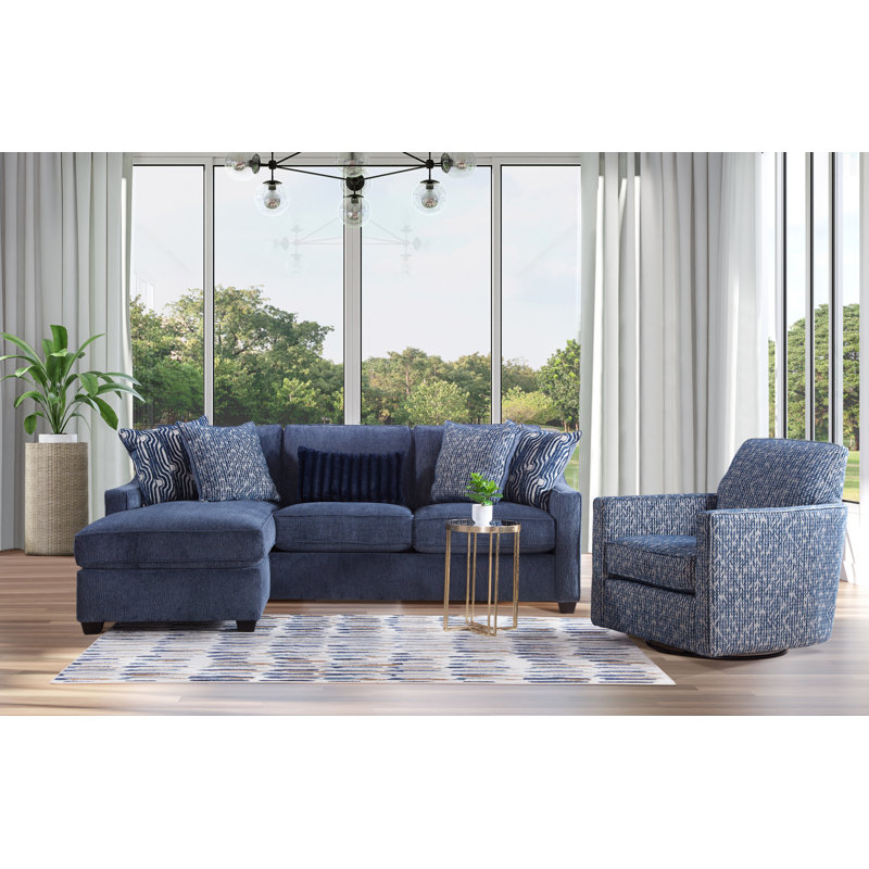 Cherisse 96" Reversible Sofa Chaise Sectional, Navy Polyester