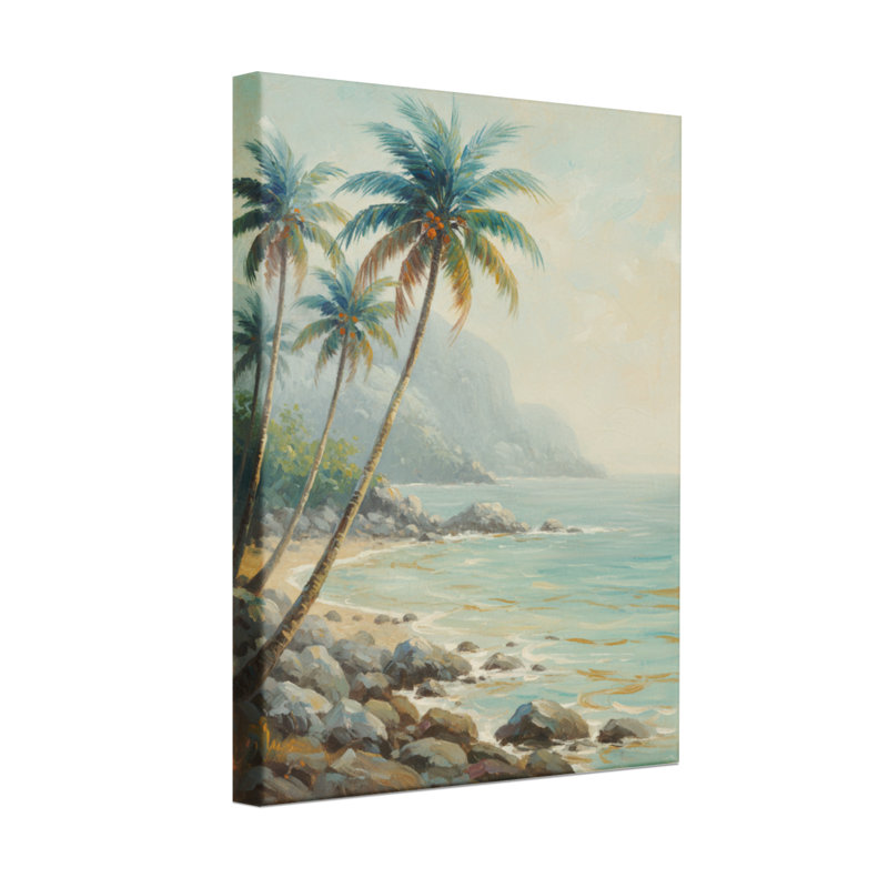 Plantes et fleurs, plage tropicale avec palmiers et vue sur l'océan, H 24 po x l 16 po
