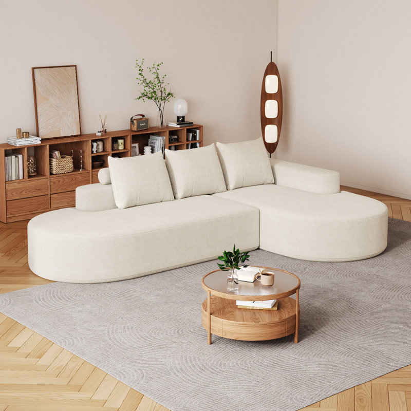 Canapé modulaire en chenille 3 places en L avec coussins Modern L, Beige
