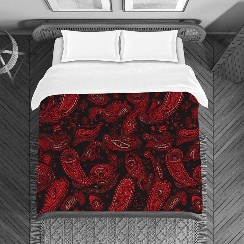 Machine Printed Duvet Cover, Twin Duvet Cover, Black/Red Paisley