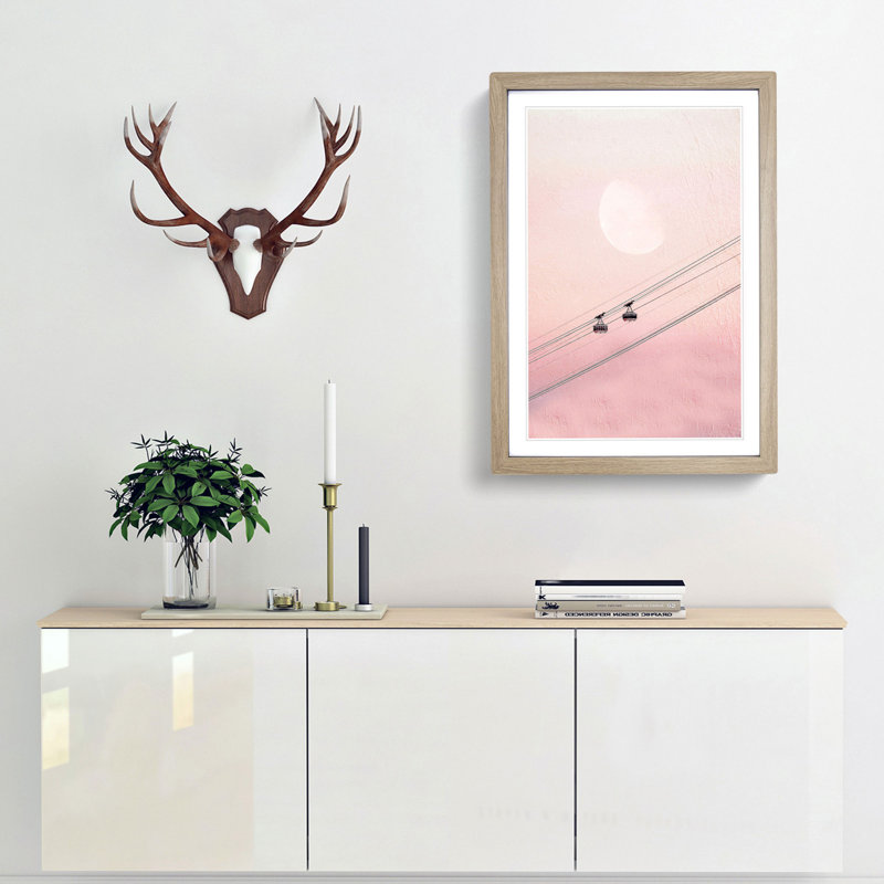 Cable Car to the Moon - Picture Frame Painting Print, Oak Framed, 65cm H x 48cm W x 2cm D