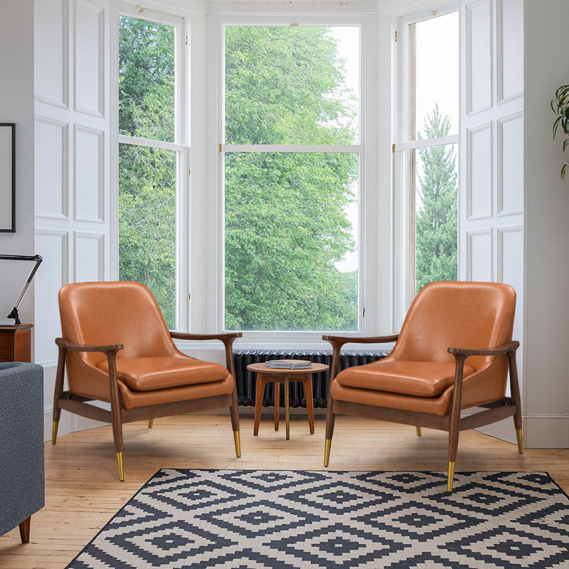 Ensemble de 2 chaises de salon rembourrées en similicuir Retro Comfy, Brun