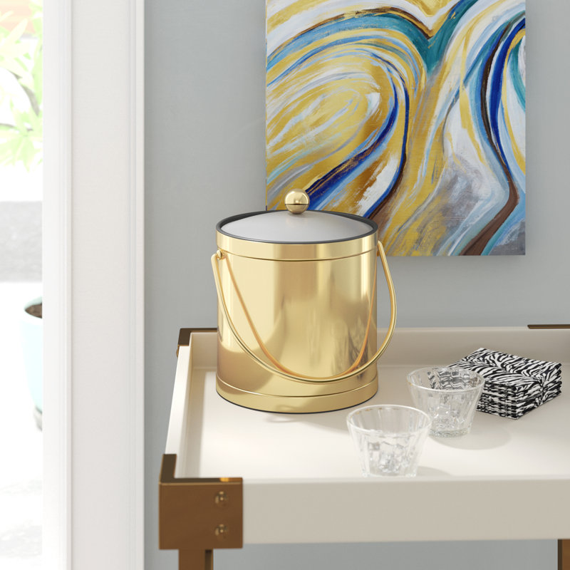 Seau à glace 3 pte avec couvercle en lucite Dajavette en laiton poli, Doré