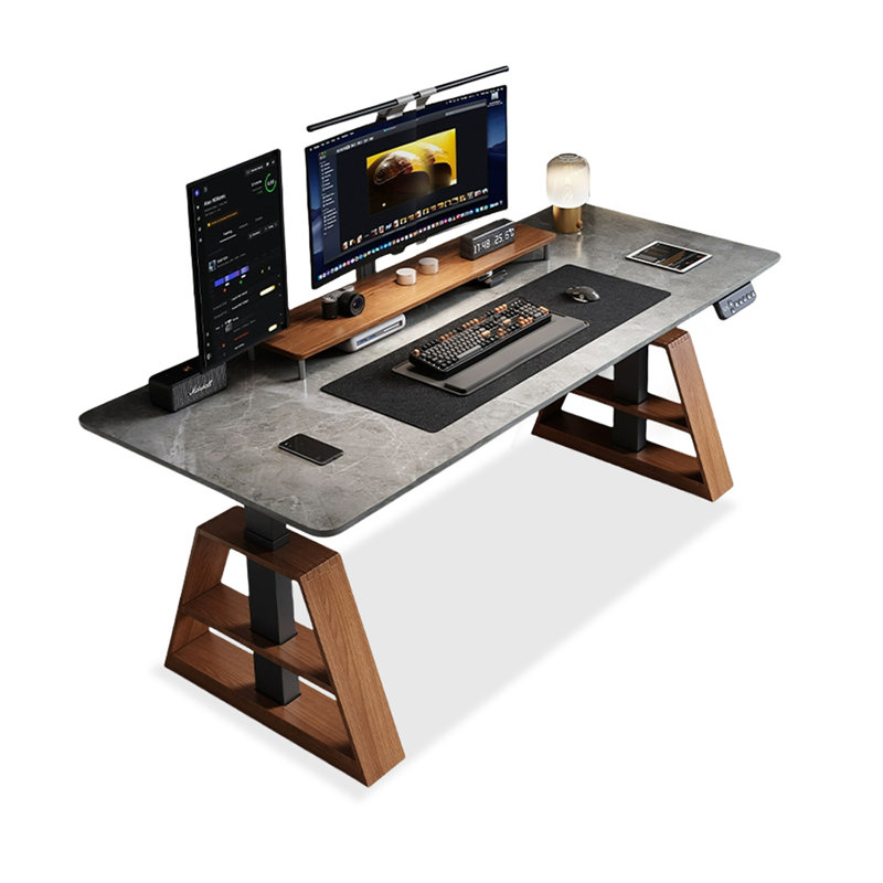 Bureau debout gris en pierre frittée, H 49,21 po x l 70,87 po x P 31,5 po