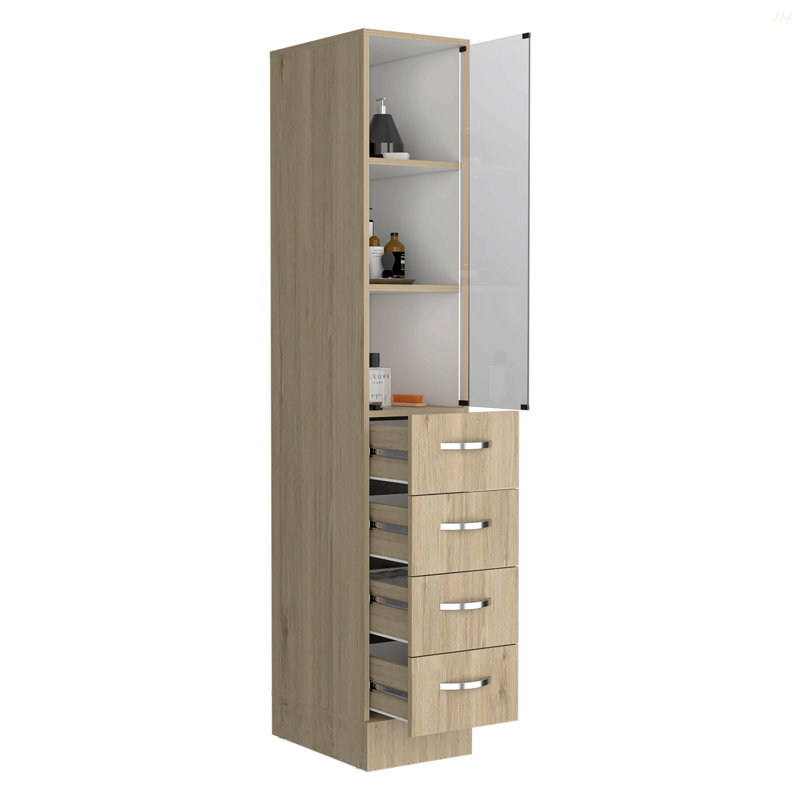 Armoire à linge Vanguard, trois tablettes, quatre tiroirs - pin clair / blanc, Naturel