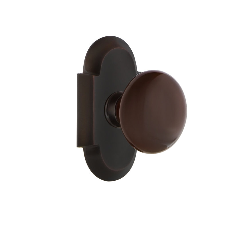 Cottage Plate with Brown Porcelain Door Knob, Timeless Bronze, 2.375"