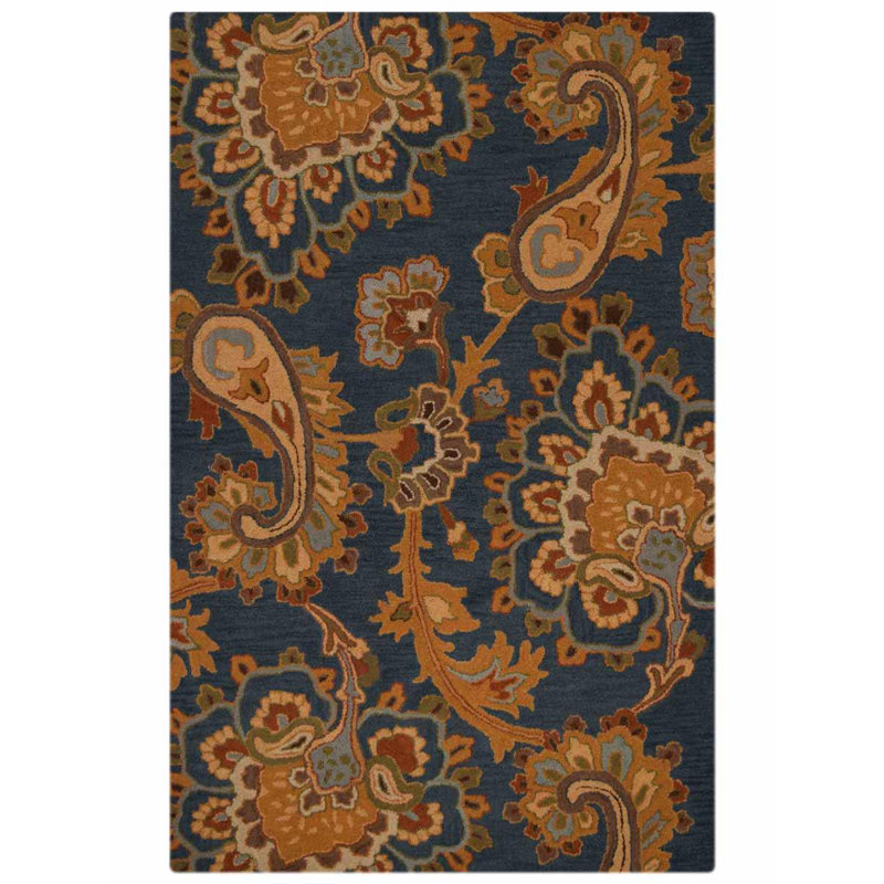 Akain Hand Tufted Wool Eco-Friendly Area Rugs - Octagon, Blue Color, Floral Modern Design, High Pile Thick Handmade Anti Skid Area Rugs for Living Room, Bed Room