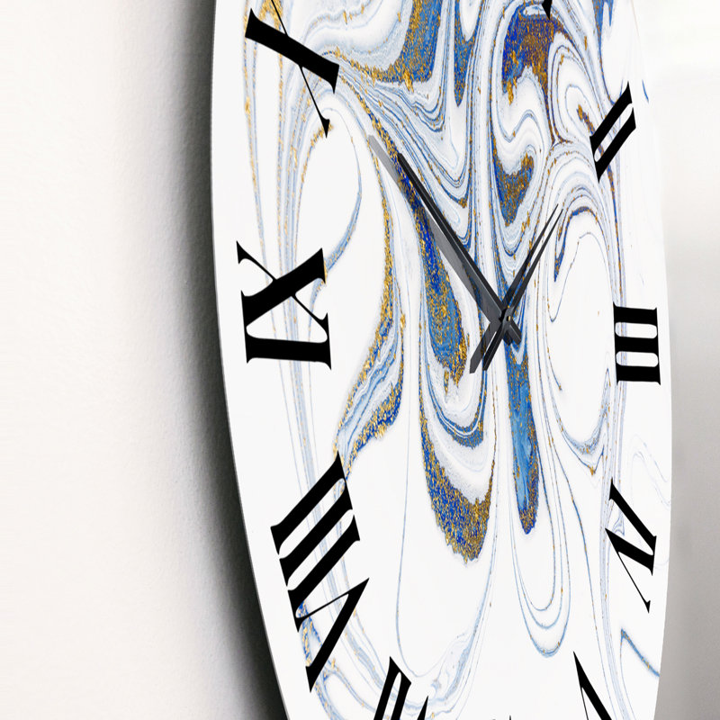 Horloge murale moderne blanc, bleu et doré, Moyen