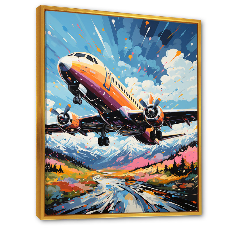 Pop Art Skyward Bound Plane I sur impression sur toile, Cadre flottant doré, H 32 po x l 24 po x P 1 po
