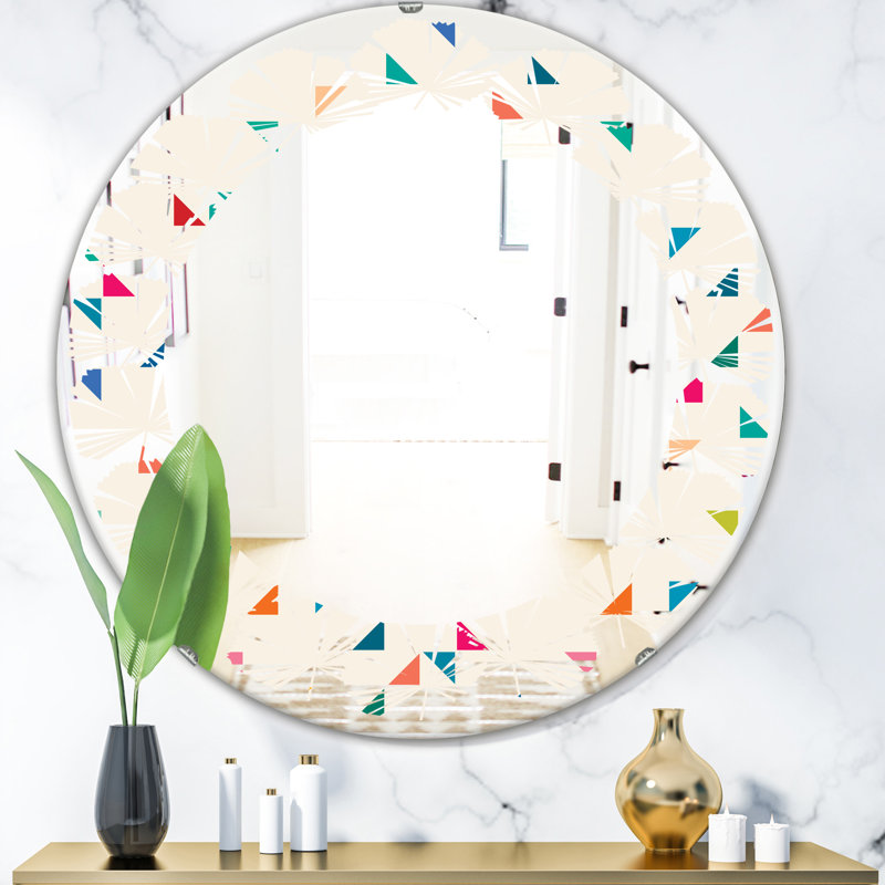 Abstract Triangular Pattern I Leaves Modern Frameless Wall Mirror, 23.6" x 23.6" 