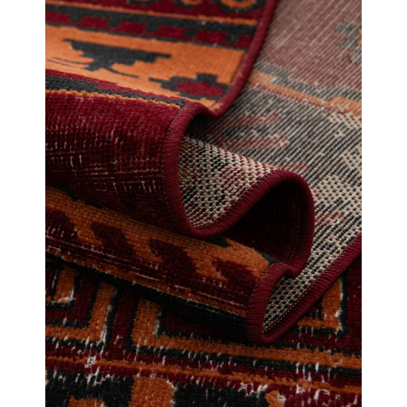 Geometric Red Area Rug, Square 7'10"