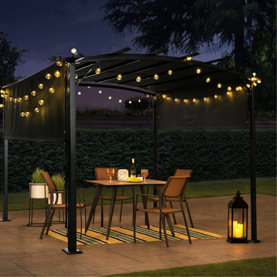 Pergola extérieure 12 x 9 pi avec structure en acier - Toit rétractable pour espaces de détente et d'ombre - Idéale pour les jardins et les cours arrière