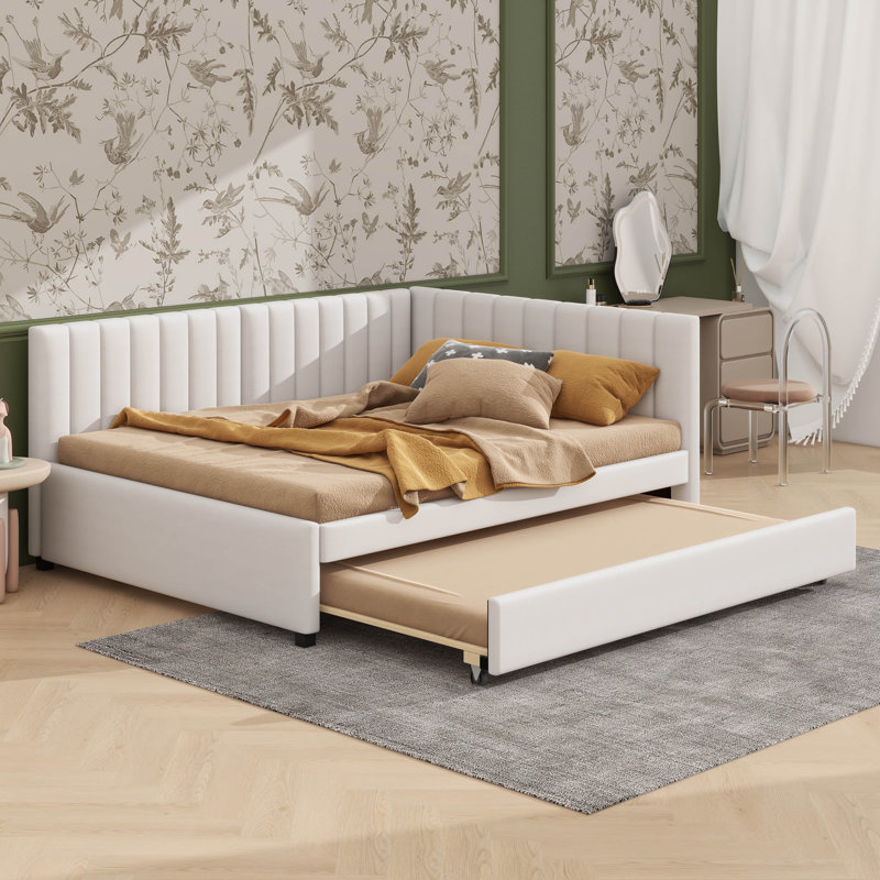 Full-Sized Daybed With Concealed Trundle Bed, Beige