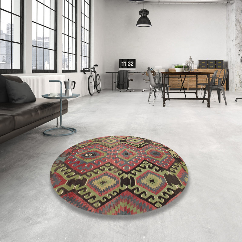 Tapis vert/rose traditionnel Santibanez, Rond 4 pi