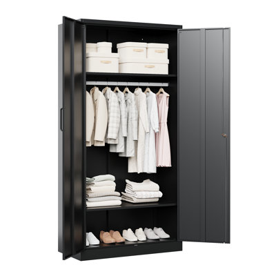 36 Inch Wide Metal Wardrobe Cabinets Storage Cabinets with Lock by Latitude Run