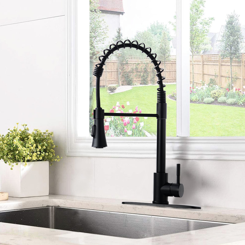 Matte Black Deck Plate Kitchen Sink Faucet - To Rust And Scratches, Pull Down Spray Head, 304 Stainless Steel Build Commercial Scratch Proof Surface, , Steel, 1.8Gpm Flow Rate