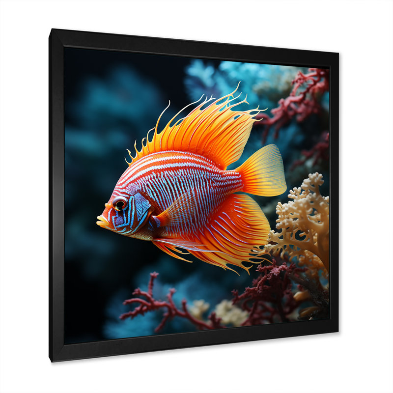 «Beautiful Blue and Orange Butterflyfish III», reproduction d'art mural plage et océan, H 16 po x l 16 po x P 1 po