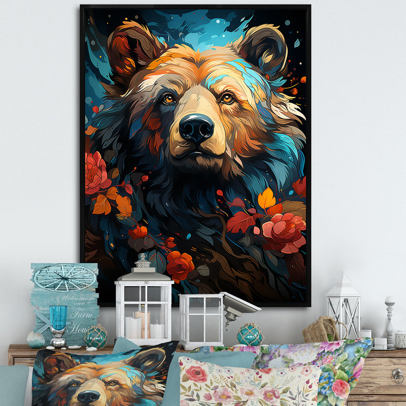 Pop Art, impression d'ours grizzly - 106913, H 32 po x l 24 po x P 1 po, Cadre flottant noir