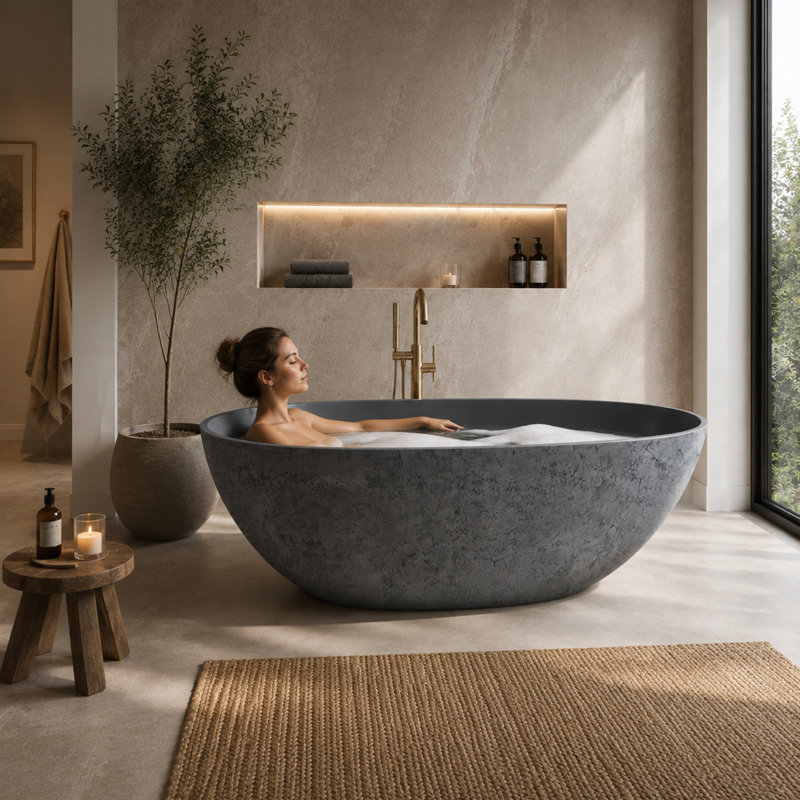 Baignoire de trempage autoportante 65 po x 33 po gris foncé