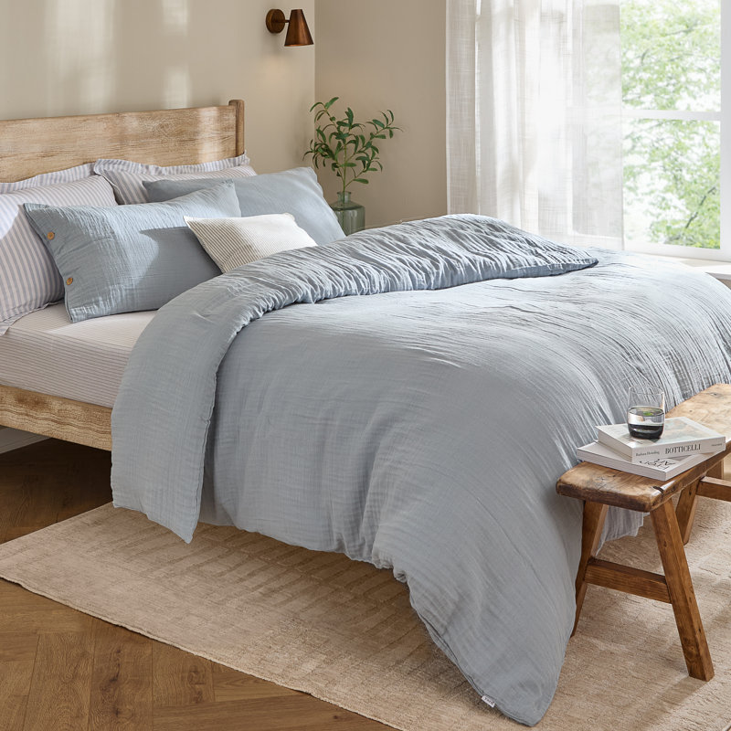 Lark Cotton Solid Colour Duvet Cover Set, Blue, Kingsize Duvet Cover + 2 Standard Pillowcases