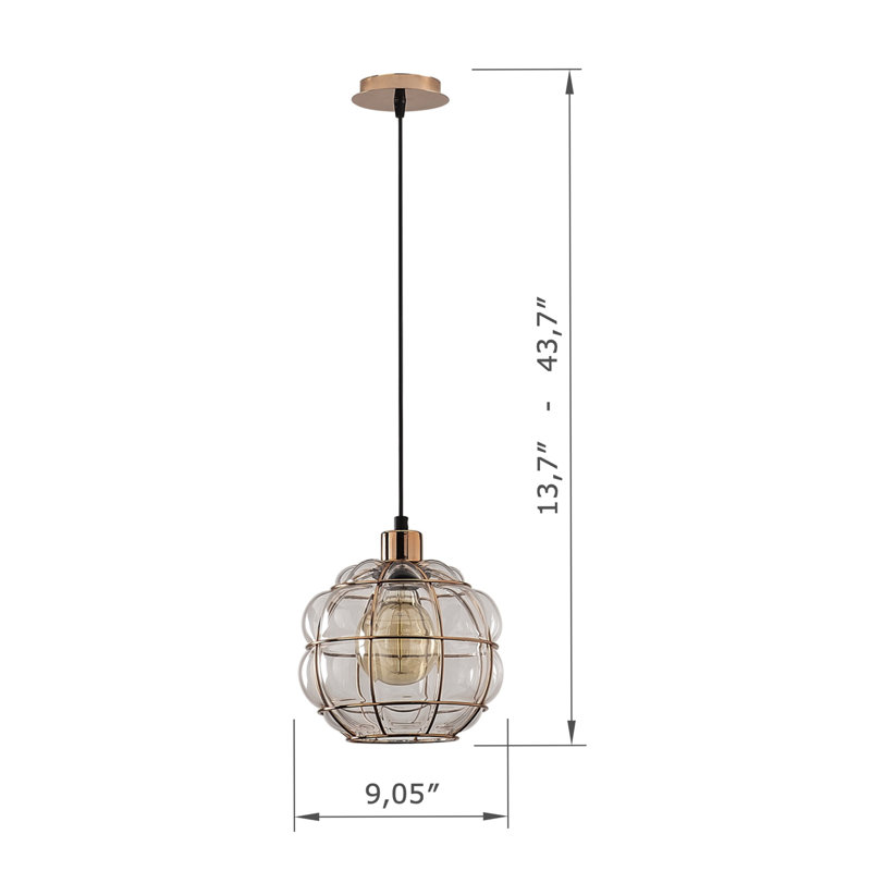 Luminaire suspendu sphère en fer à hauteur ajustable avec capuchon en verre
