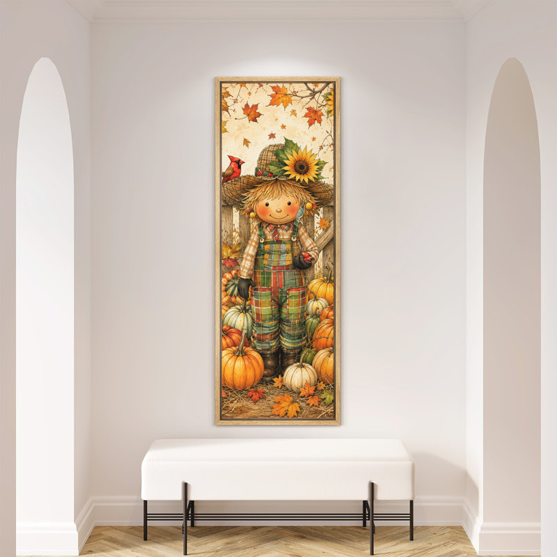 «Cute Autumn Harvest Scarecrow Pumpkin Extra Large», reproduction d'art sur toile encadrée, H 60 po x l 20 po x P 1,5 po