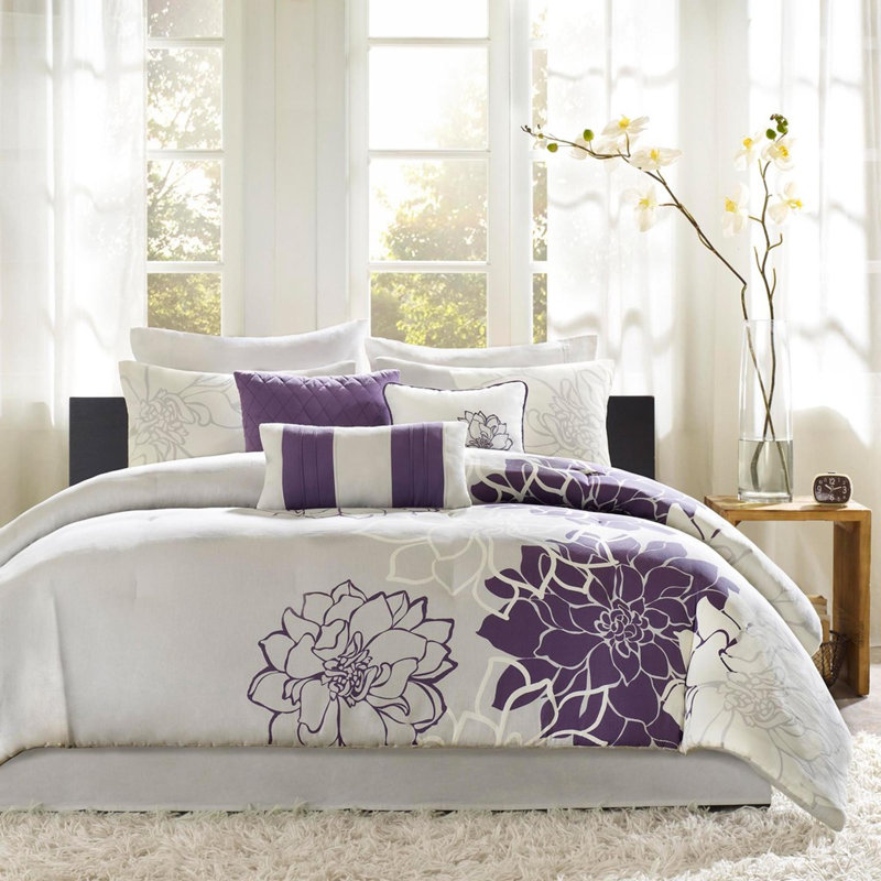Ensemble d'édredon en coton 7 pièces, Édredon lit simple + 6 pièces incluses, Mauve