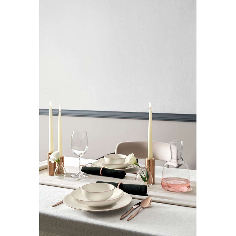 Elegant 18-Piece Dinner Set, Copper & White | 100% Porcelain, Includes 6 Service Plates (10.6 in), 6 Deep Plates (8.3 in), 6 Bowls (5.1 in) | Perfect for Hosting & Everyday Use, Stylish and Durable Design