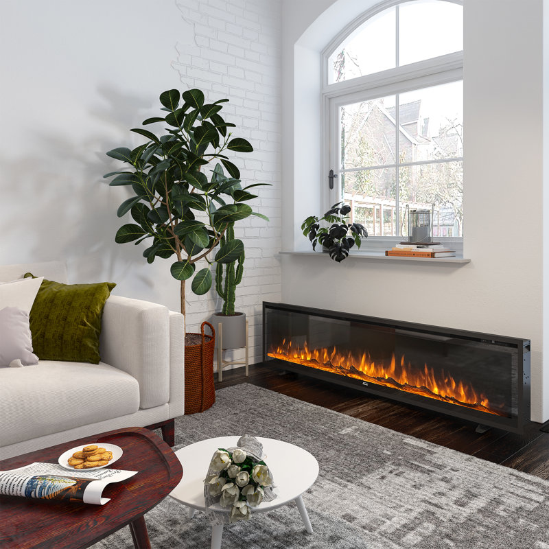 72 Inch Electric Fireplace with Remote Control, Timer, 12 Flames, Touch Screen, Linear Fireplace Heater Wall Mounted / Recessed / Freestanding
