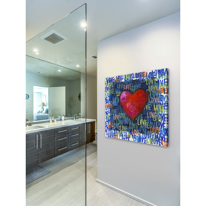 Multicolor Square Canvas Art with Red Heart and Typography